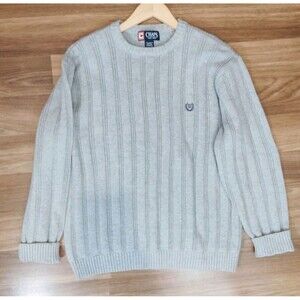 Vintage Chaps Gray Cable Knit Sweater Men M 100% Cotton Preppy